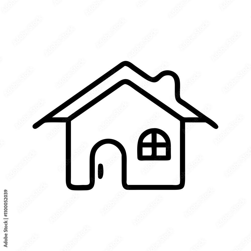 Fototapeta premium Simple line interface house icon, black and white, on white background
