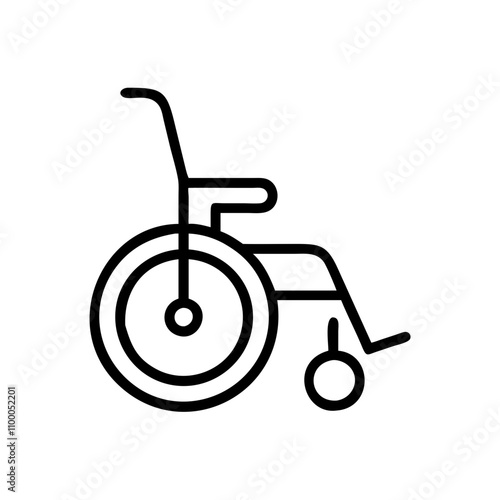 Simple Line Wheelchair Symbol Icon, Black and White, Minimalist Design on White Background