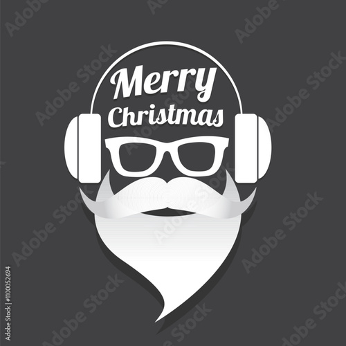 Santa Claus with beard vector illustration isolated on grey background. Christmas hipster poster for party or greeting card. Santa Hipster Claus. Vector merry christmas art design background.