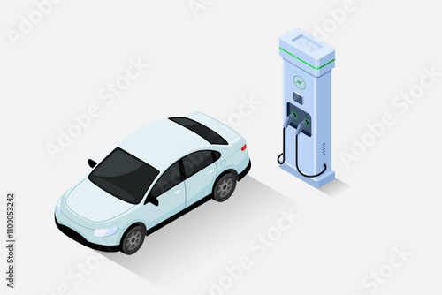 Vector illustration Electric cars are waiting for charging battery