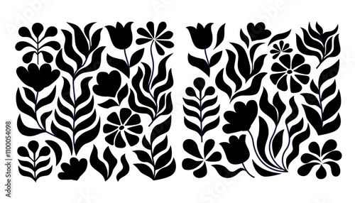 Groovy abstract flower square posters. Floral doodle patterns. Trendy vector set.