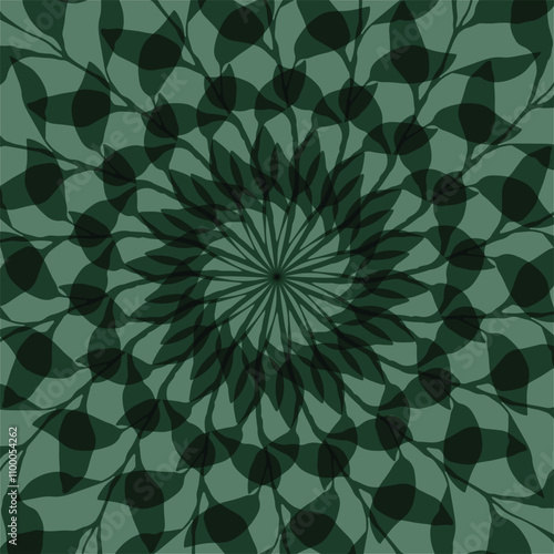 green mandala in floral circles
