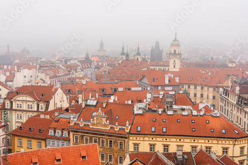 Wallpaper Mural Medieval buildings and towers rising in an aerial view of the city of Prague, Czechia. Torontodigital.ca