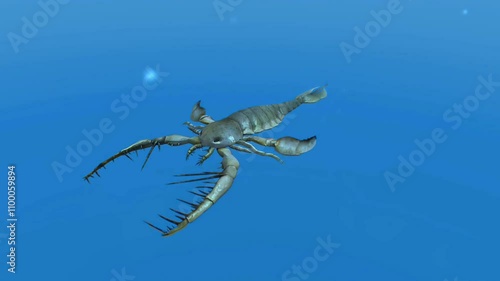 Sea scorpion of Paleozoic era swimming in water. photo