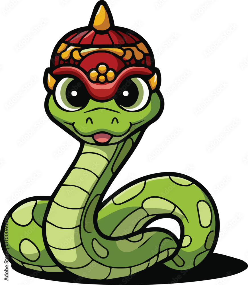 Obraz premium Adorable Cartoon Green Snake