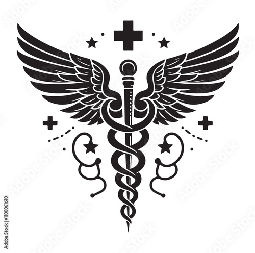 CADUCEUS SYMBOL silhouette vector illustration 