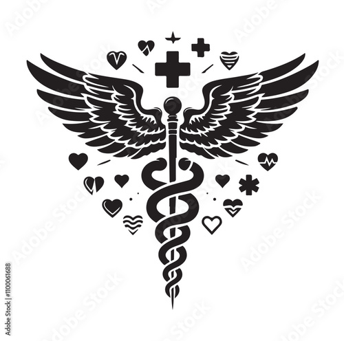 CADUCEUS SYMBOL silhouette vector illustration 