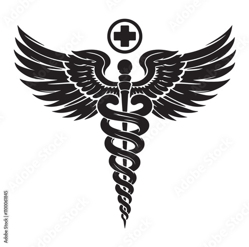 CADUCEUS SYMBOL silhouette vector illustration 
