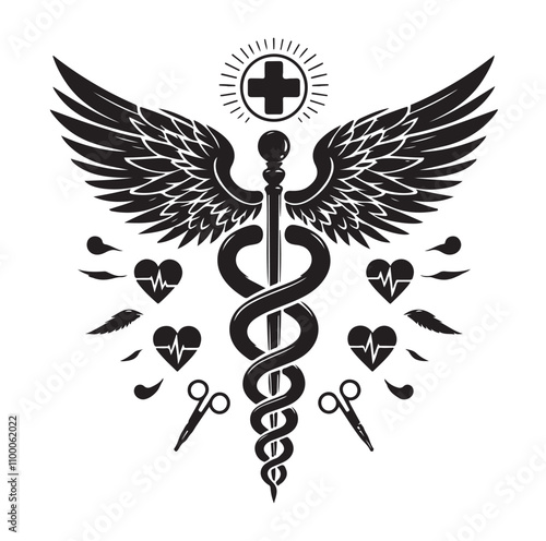 CADUCEUS SYMBOL silhouette vector illustration 