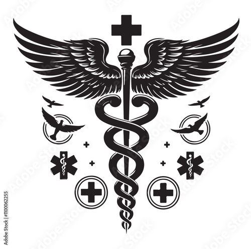 CADUCEUS SYMBOL silhouette vector illustration 