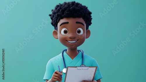 Smiling Cartoon Doctor 3D Illustration