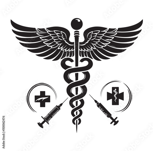 CADUCEUS SYMBOL silhouette vector illustration 