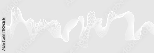 Grey white abstract futuristic soundwaves concept background. Vector banner design