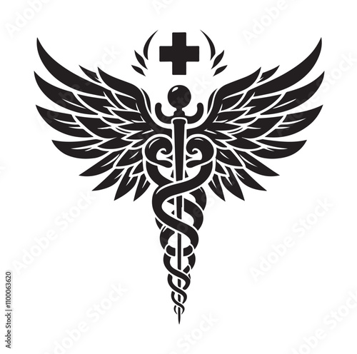 CADUCEUS SYMBOL silhouette vector illustration 