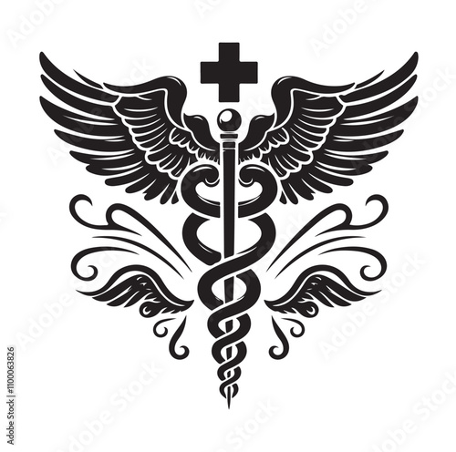 CADUCEUS SYMBOL silhouette vector illustration 