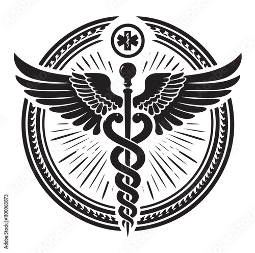 CADUCEUS SYMBOL silhouette vector illustration 