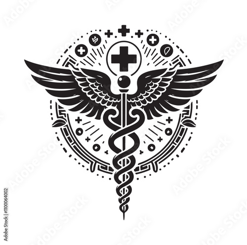 CADUCEUS SYMBOL silhouette vector illustration 