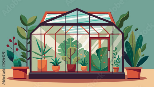 A greenhouse with many plants inside