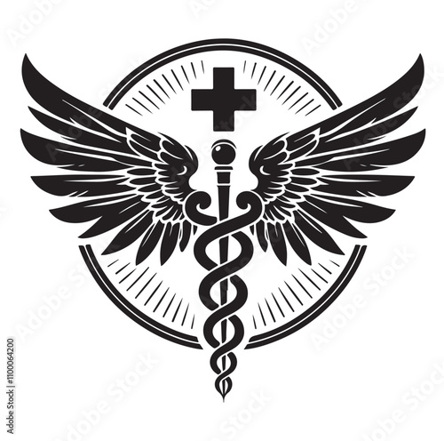 CADUCEUS SYMBOL silhouette vector illustration 