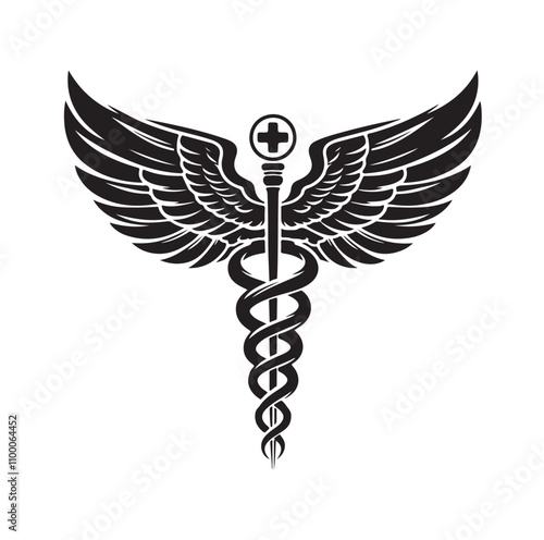 CADUCEUS SYMBOL silhouette vector illustration 