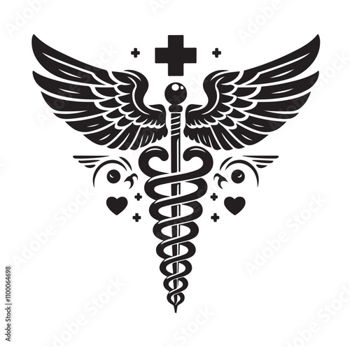 CADUCEUS SYMBOL silhouette vector illustration 