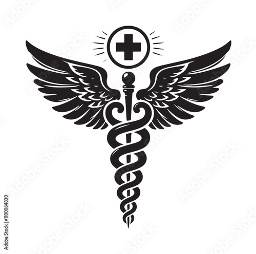 CADUCEUS SYMBOL silhouette vector illustration 