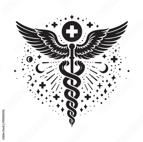 CADUCEUS SYMBOL silhouette vector illustration 