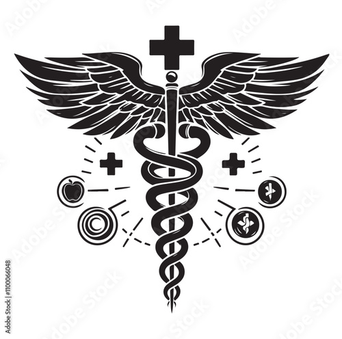 CADUCEUS SYMBOL silhouette vector illustration 