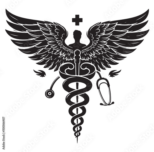 CADUCEUS SYMBOL silhouette vector illustration 