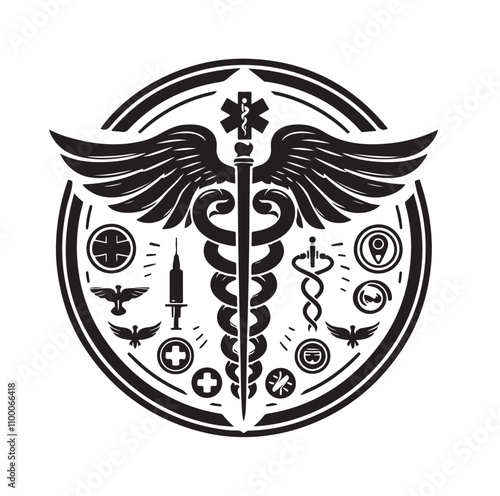 CADUCEUS SYMBOL silhouette vector illustration 