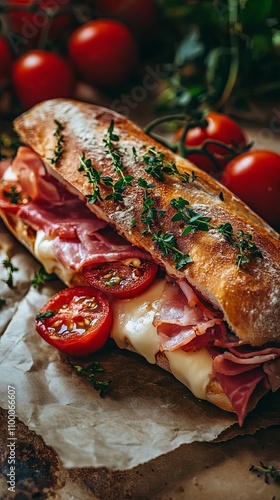 Savory Ham and Cheese Sandwich with Fresh Herbs photo