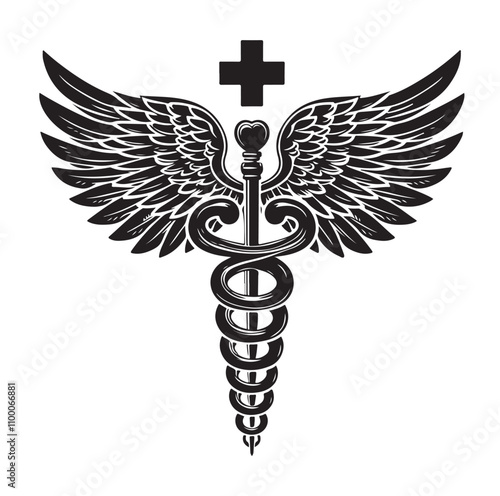 CADUCEUS SYMBOL silhouette vector illustration 