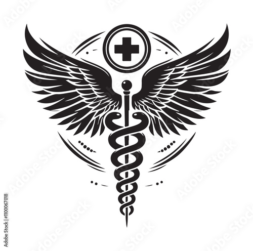 CADUCEUS SYMBOL silhouette vector illustration 