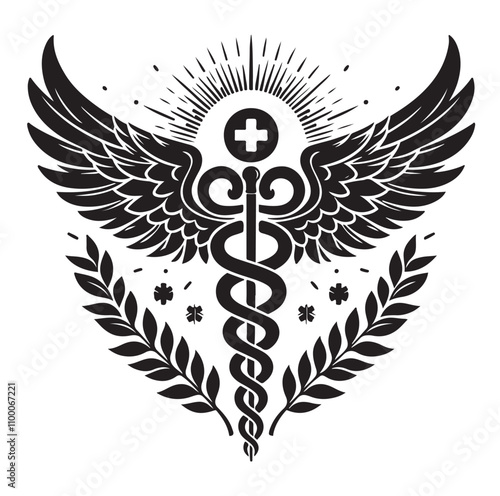 CADUCEUS SYMBOL silhouette vector illustration 