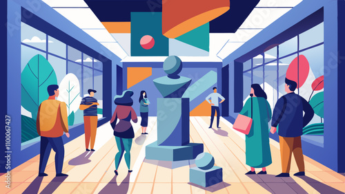 A group of people are walking through a museum
