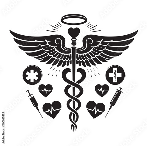 CADUCEUS SYMBOL silhouette vector illustration 