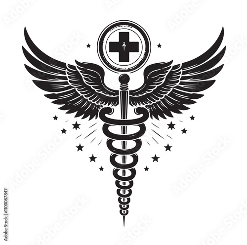 CADUCEUS SYMBOL silhouette vector illustration 