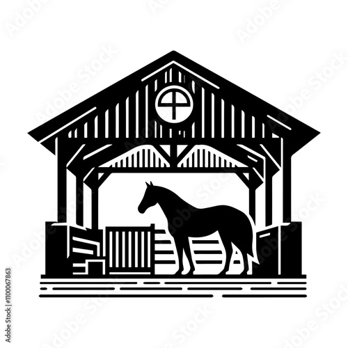 Simple Vector Icon of a horse stable – Logo Design Illustration