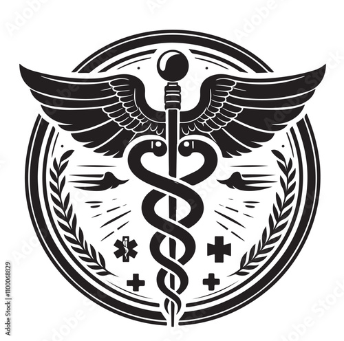 CADUCEUS SYMBOL silhouette vector illustration 