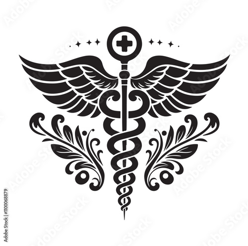 CADUCEUS SYMBOL silhouette vector illustration 