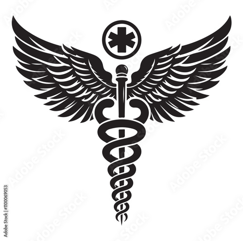 CADUCEUS SYMBOL silhouette vector illustration 