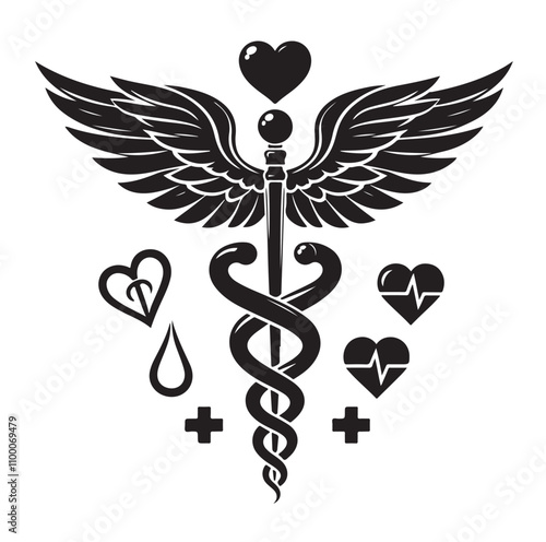 CADUCEUS SYMBOL silhouette vector illustration 