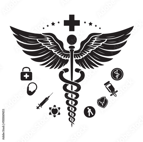 CADUCEUS SYMBOL silhouette vector illustration 