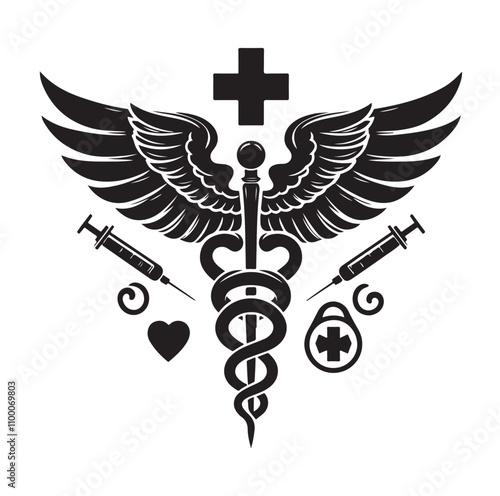 CADUCEUS SYMBOL silhouette vector illustration 