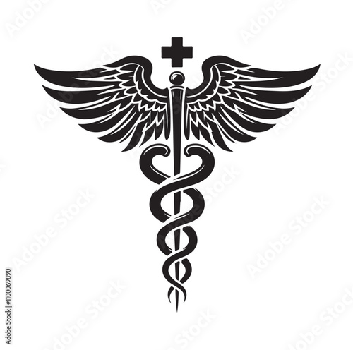 CADUCEUS SYMBOL silhouette vector illustration 