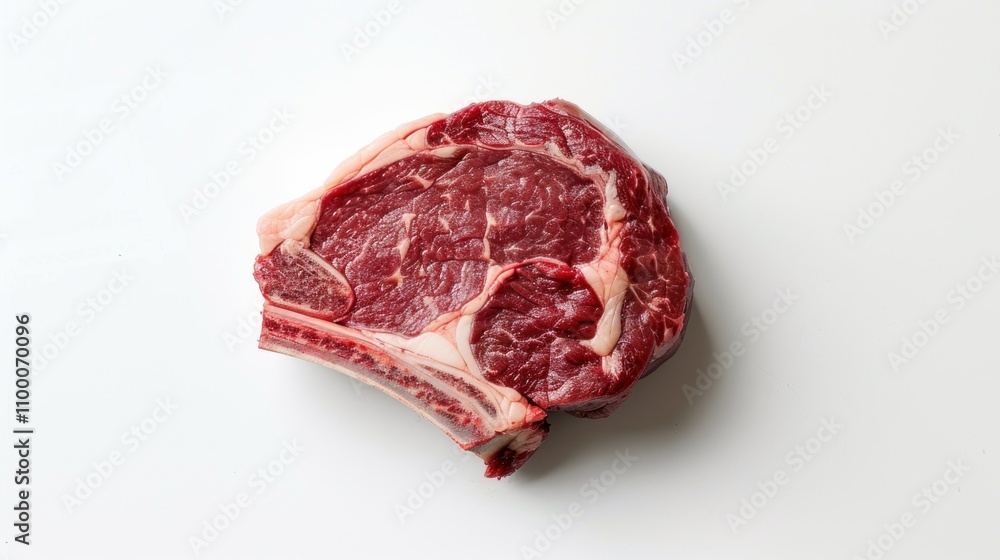 Fototapeta premium photograph of Raw beef rib steak isolated on white background wide angle lens