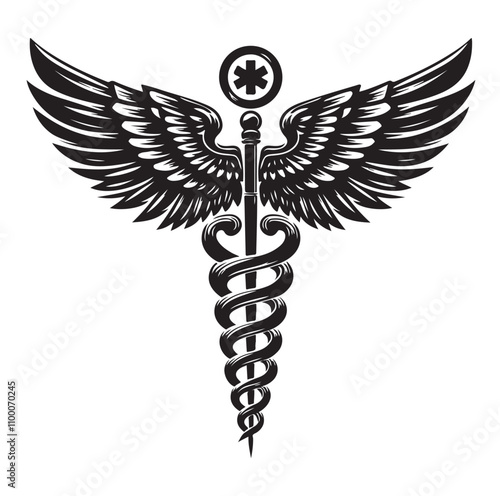 CADUCEUS SYMBOL silhouette vector illustration 