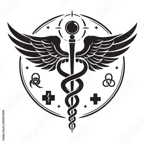 CADUCEUS SYMBOL silhouette vector illustration 