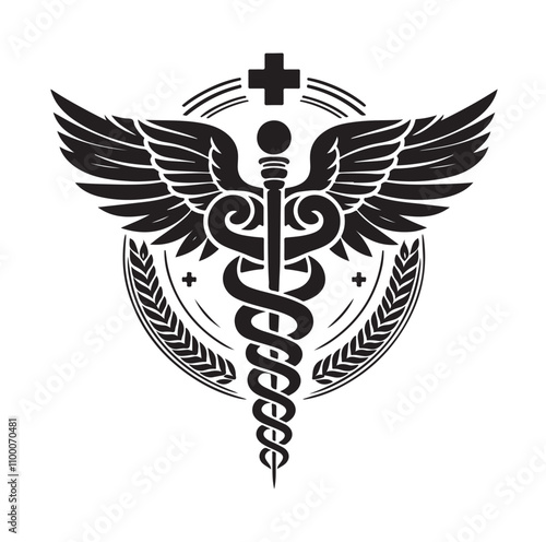 CADUCEUS SYMBOL silhouette vector illustration 