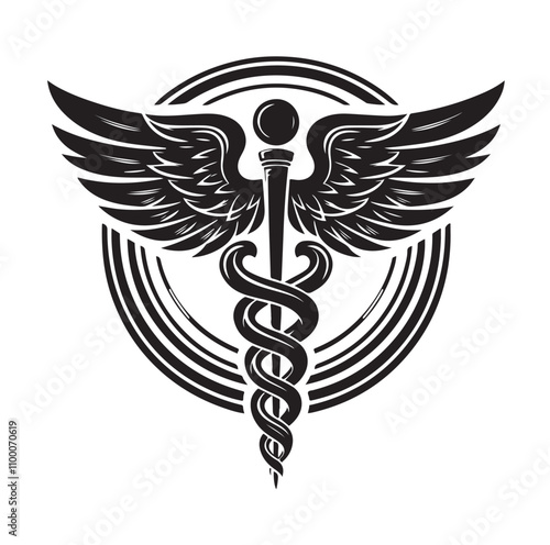 CADUCEUS SYMBOL silhouette vector illustration 